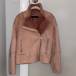 Zara blush pink faux suede moto jacket, M